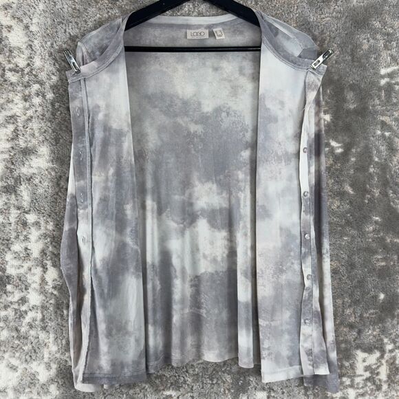 Logo Lori Goldstein Size XS Sheer Stretch Tie Dye Top Gray Button Long Sleeve - Picture 4 of 10